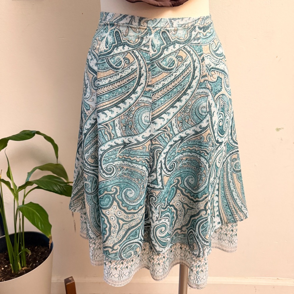 White House Black‎ Market Paisley Skirt Womens 12 Teal A-Line Boho Career Office